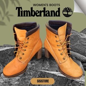 Timberland Women's 3" High Heel‎ Midcalf Boots Tan Khaki Lace Up Sz 8M